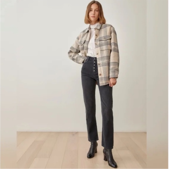 Reformation Cynthia Button Fly High Rise Straight Jeans Black Size 24 - Picture 1 of 9